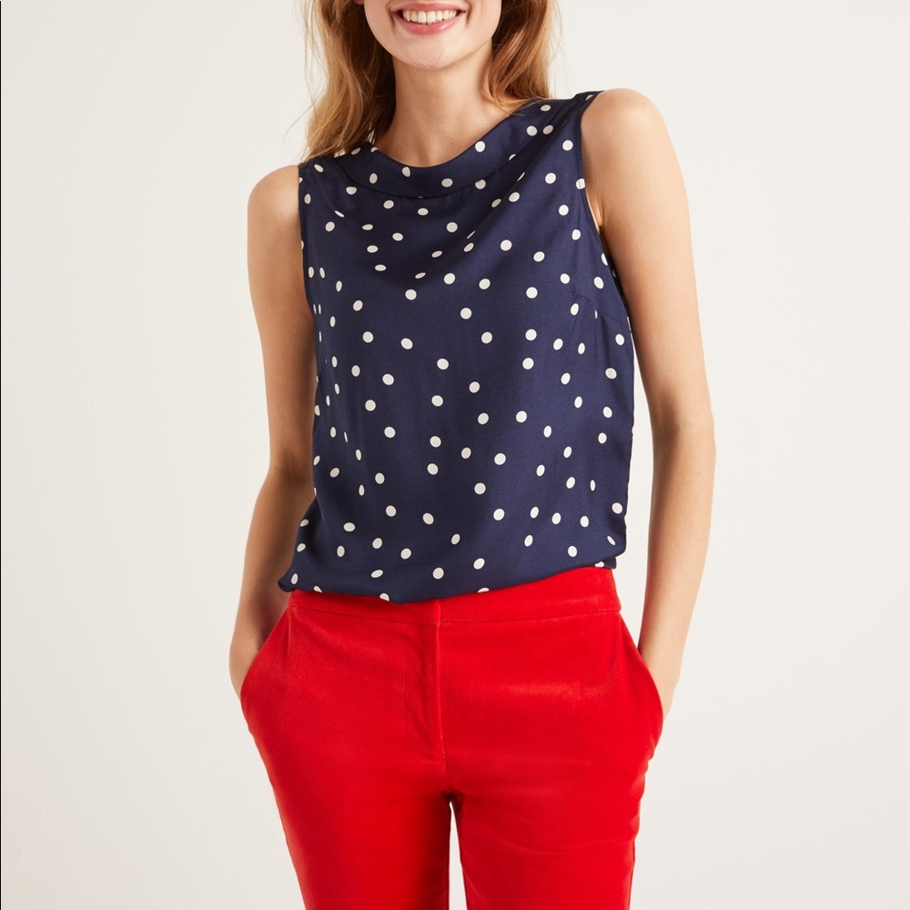 Boden Adriana Top Navy polka dot blouse